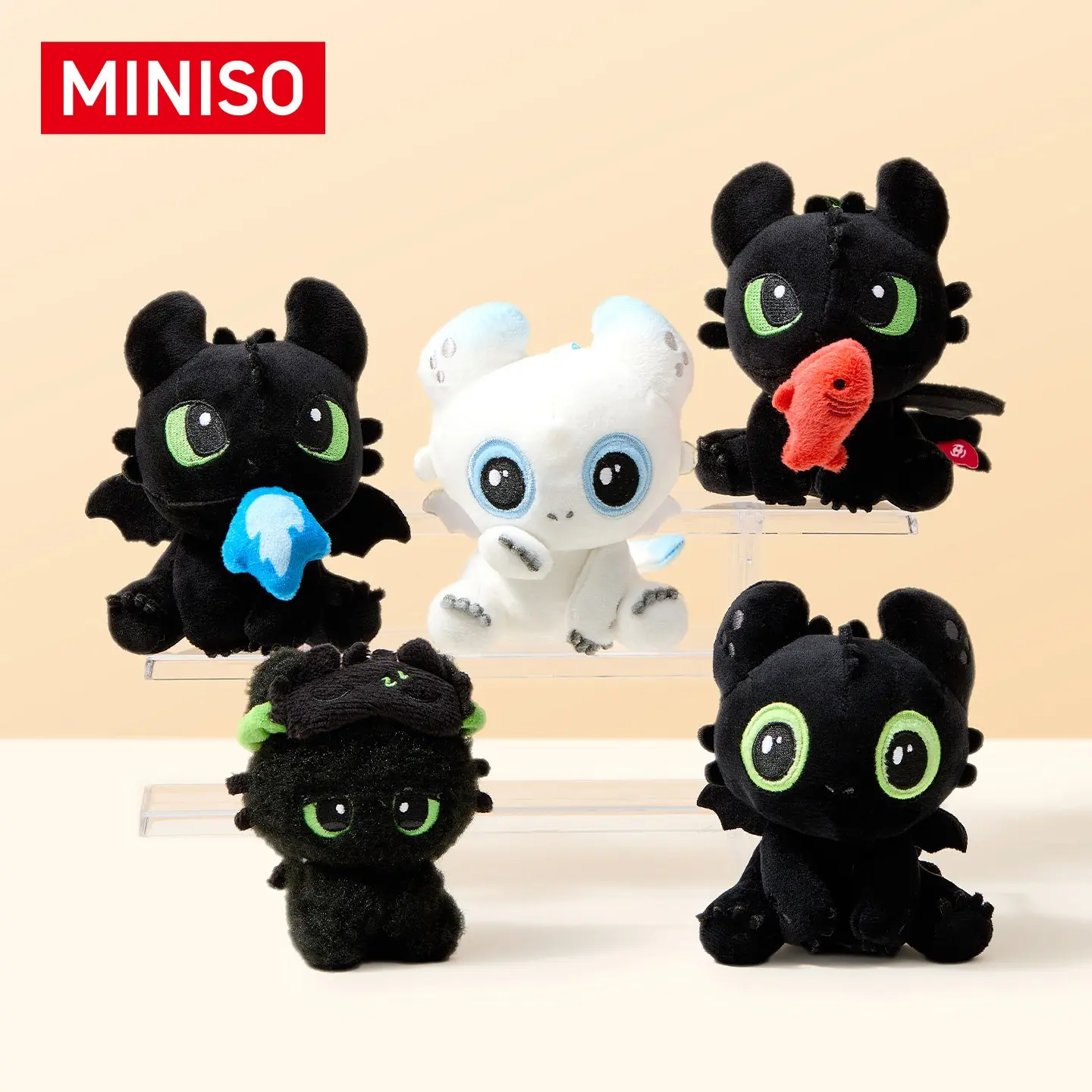 MINISO How to Train Your Dragon Series Plush Doll - Cute Toothless & Light Fury Soft Stuffed Toy, Kawaii Desktop Ornament, Everyday Daily Drawstring Keychain Accessory Key Rings, Perfect Birthday Holiday Gift for HTTYD Fans