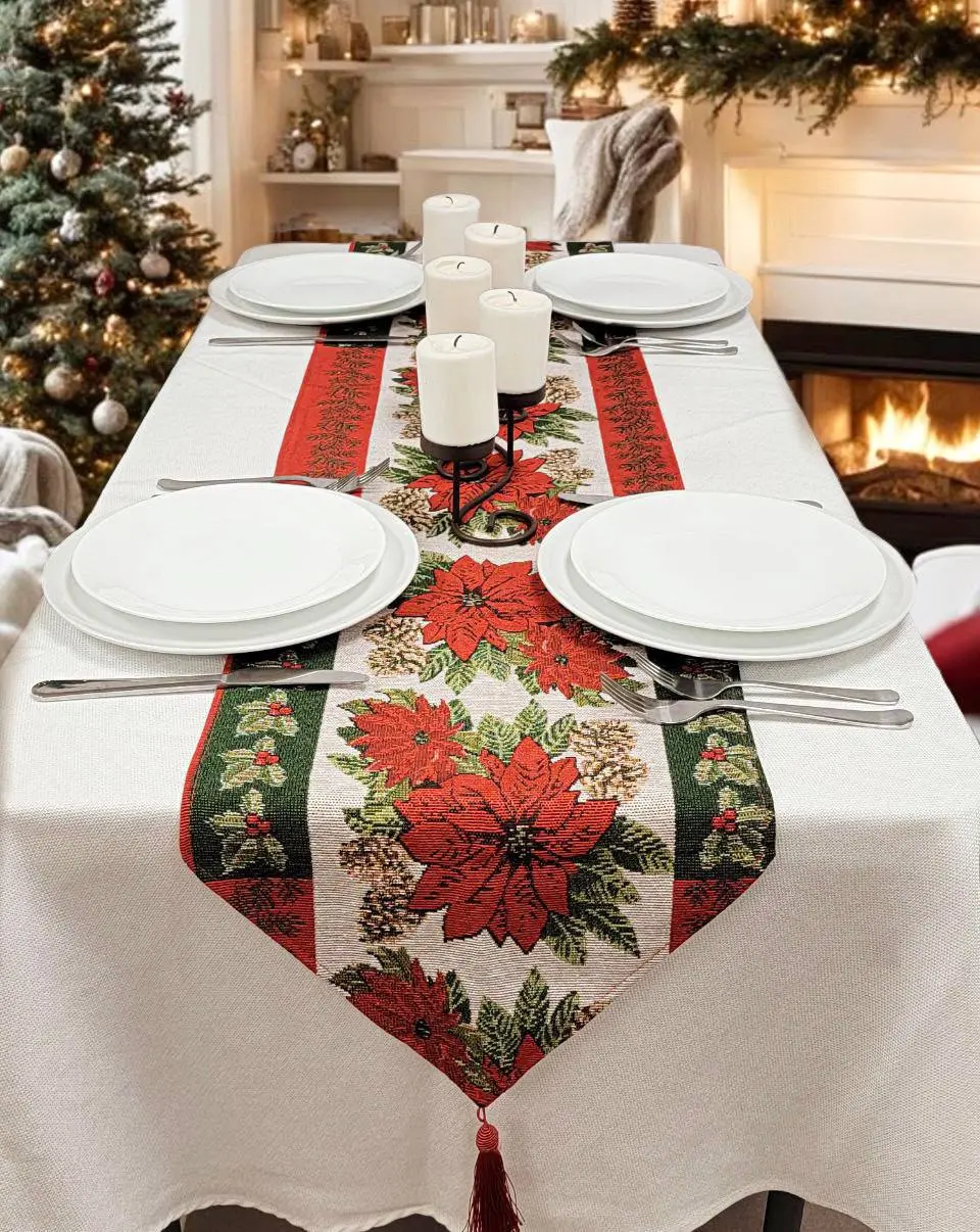 Poinsettia Christmas Table Runner F07M5-8G