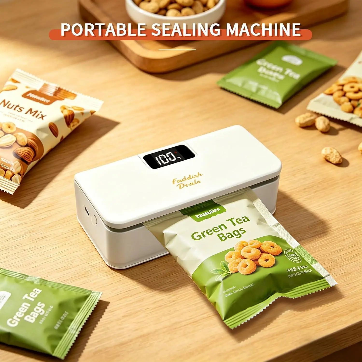 Mini Bag Sealer, 4.7" Rechargeable Heat Sealer and Cutter | Portable Sealer Machine with LED Power Display, with 6 Adjustable Gears, Capper Bag Resealer for Chips Snacks Mylar Bags FaddishDeal