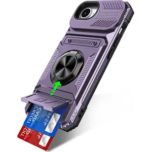for iPhone 17 Pro Max 16 Pro Max 16e 15 14 13 11 Case with 360° Spin Ring Kickstand & Card Holder Military Grade Cover, Heavy Duty Shockproof Protective Phone Case for iPhone 17-16 Series 2025 Purple Protector Smartphone Cellphone