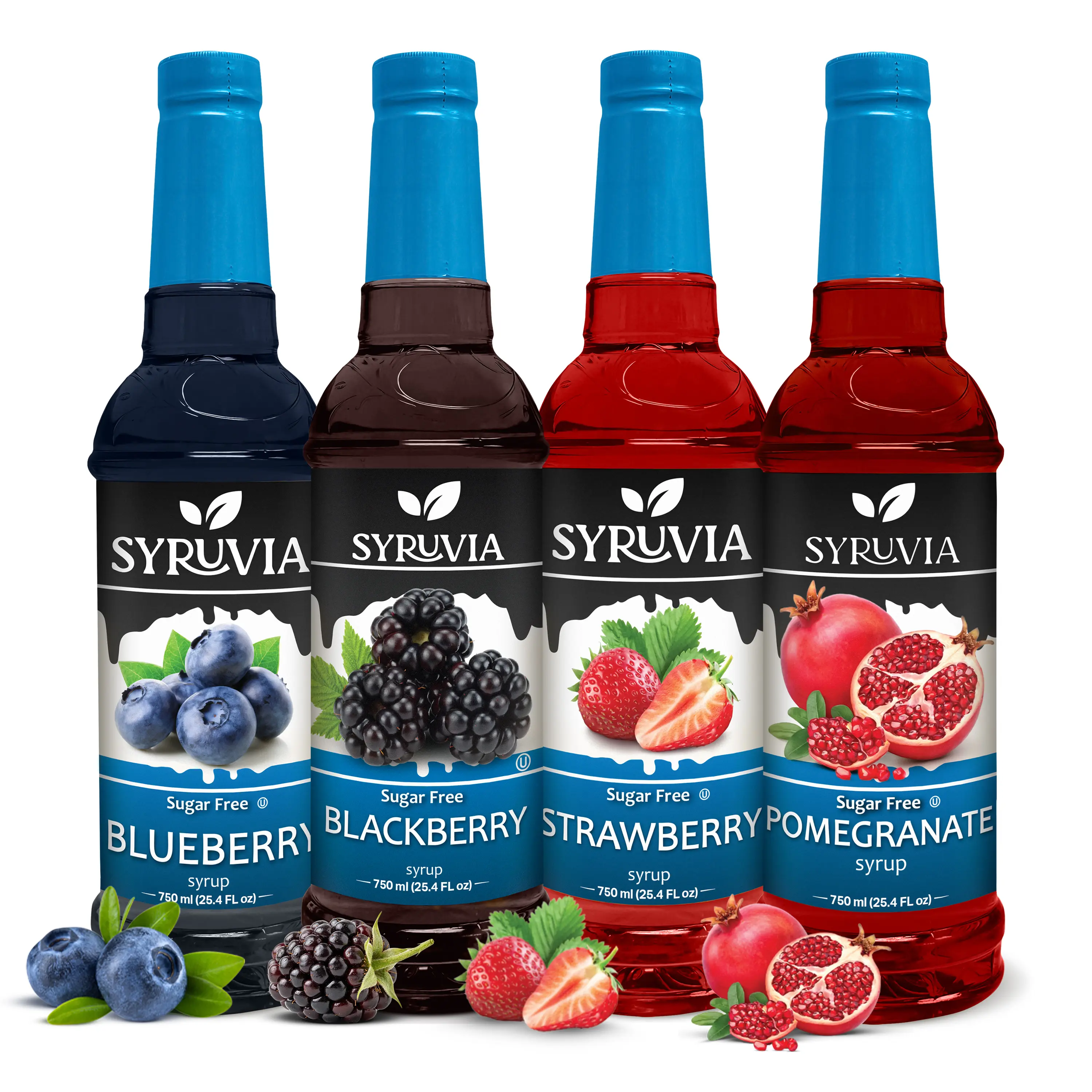 Syruvia Sugar Free Syrup, Fruit Flavors Variety Pack – Blueberry, Blackberry, Strawberry & Pomegranate – Gluten-Free, Kosher, 25.4 fl oz Bottles – Ideal for Coffee Beverages, Cocktails & Mocktails (Pack of 4)