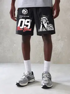 Men's Quick-Dry Fitness Shorts with Print, Summer Cool Breathable Running Gym Shorts, Pocketed, Ideal for Basketball Training