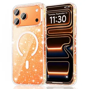 Entronix Magnetic Case for iPhone 17/17 Air/17 Pro/17 Pro Max – Hard Back Glitter Clear Shockproof Protective Cover
