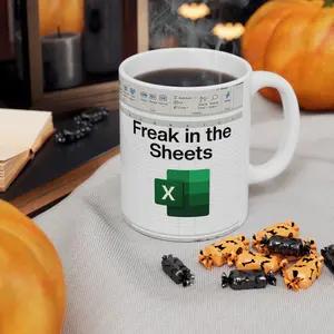 Funny Coffee Mug Spreadsheet Design with Freak in the Sheets Print Perfect for Accountants, Finance Professionals, Bankers, Coworkers, CPA, CFO, Analysts - scs12305 Ceramic Classic