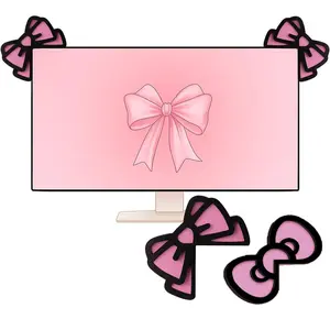 2-Pack Bow 3D Wooden Computer & Laptop Decor, Cute PC Accessory, Mini Office Decoration, Home Office Decor, Desk Decor, Christmas & Gamer Gift for Women
