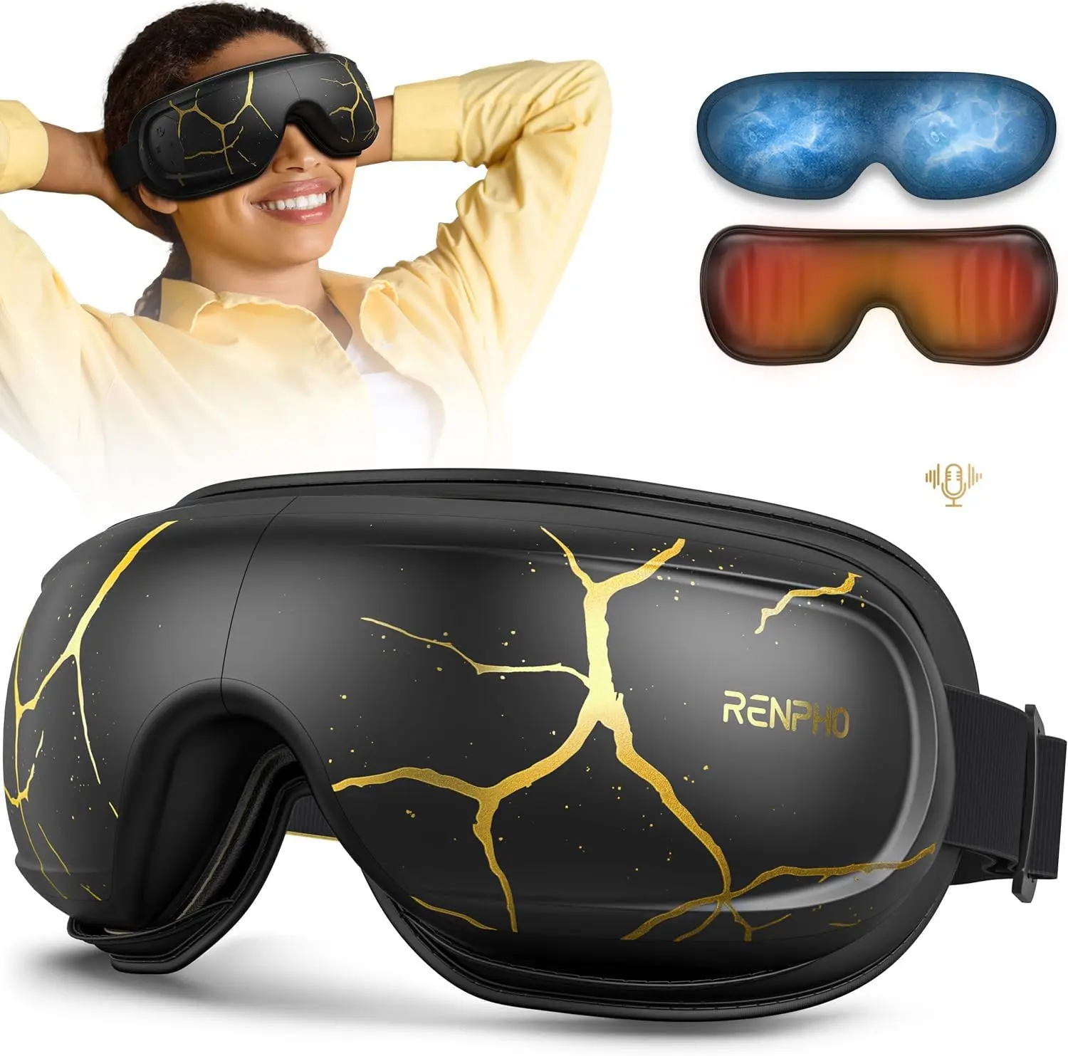 Renpho Eyeris Kintsugi Eye Massager with Voice Control, Heat, Cooling & Vibration - Fastcharging Massage Device for Strain Relief - Battery Powered Self Care Products,dorm essentials, Eye Mask