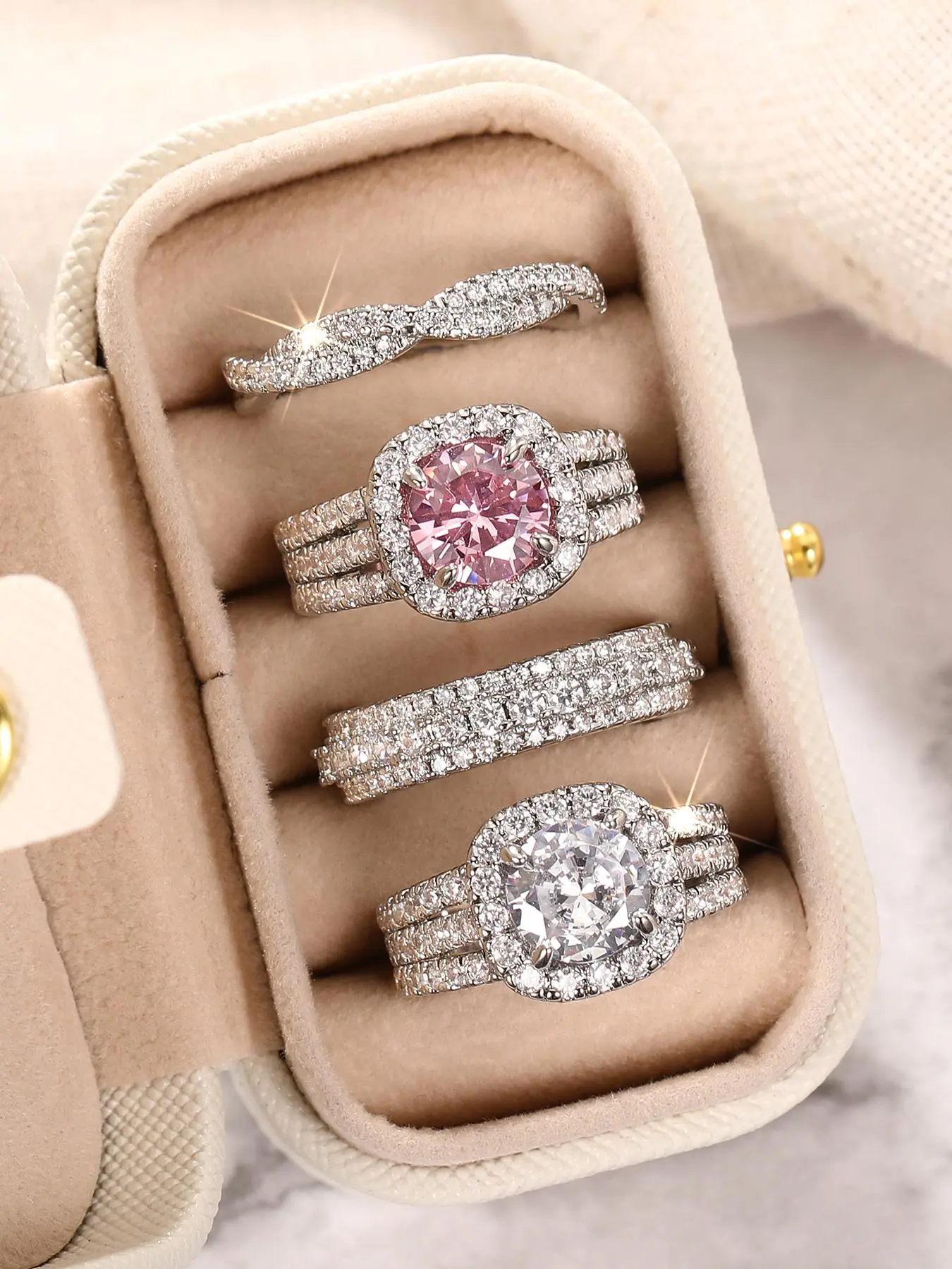 Women's Elegant Rhinestone Decorated Engagement Ring Set, Exquisite Trendy Ring Set, Fashionable Jewelry for Women As Engagement Anniversary Wedding Party Decor, Fashion Engagement Rings, Beautiful Rings, Bridal Ring Sets