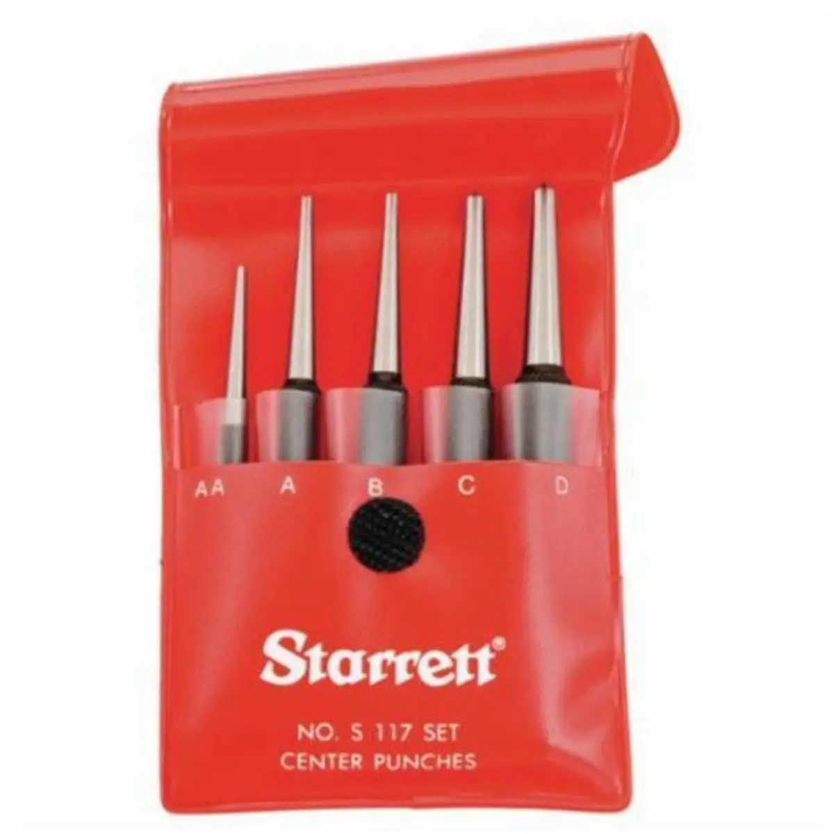 Starrett 5-Piece Metal Center Punch Set - Round Shank, Hardened & Tempered, Knurled Grip, Precision Centered Tips, Sizes 0.156 in (1/16 in), 4 in, 5.625 in