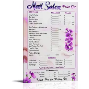 Nail Salon Price List Posters Fashion Nail Art Beauty Salon Price List Poster Canvas Print Aesthetic Decor Bedroom Bathroom Preppy Dorm Home Posters Garage Decor 08x12inch(20x30cm) Frame-style Ornaments Decoration