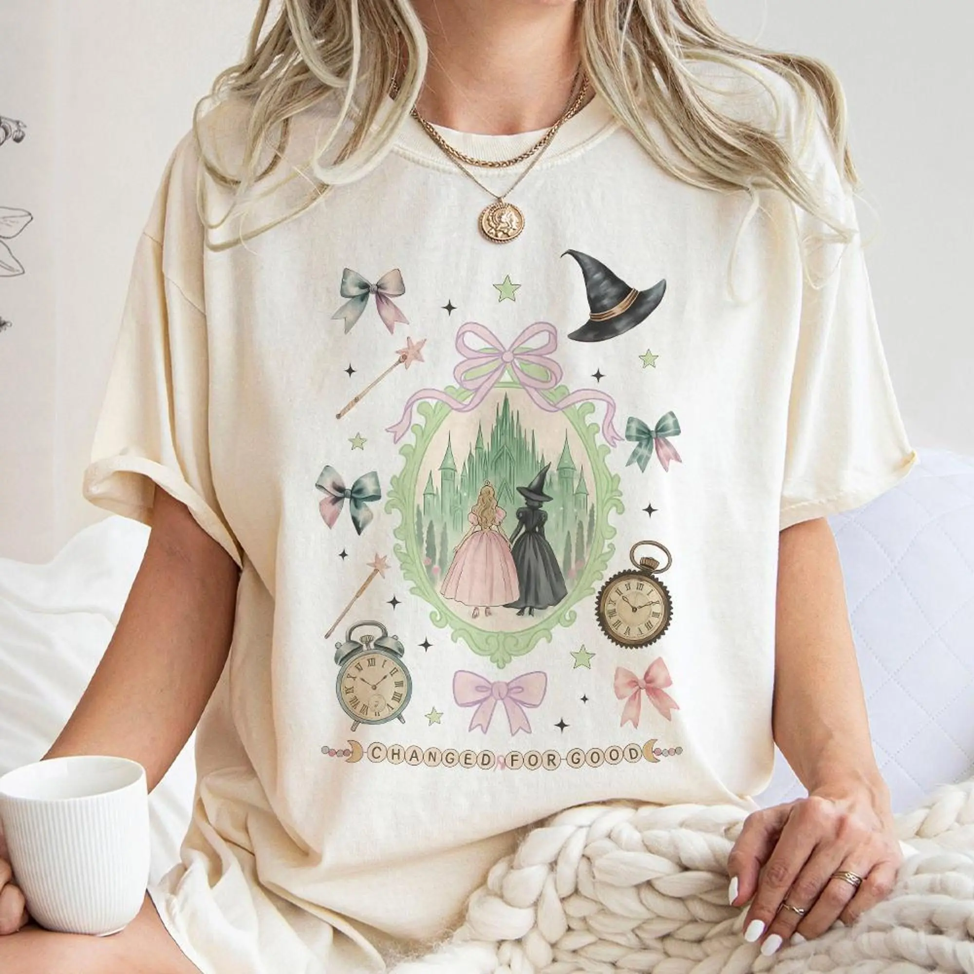 [Winter Outfits]Coquette Bow Wicked Change For Good T-Shirt, Defy Gravity Broomstick Magic Wand, Wizard Movie Fan T-Shirt, Wicked Musical Fan Gift, Halloween Gifts, Gift For Her, Gift For Him