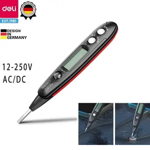 Deli Voltage Tester Electrical Tester 12-250V AC/DC LED Display,Flashlight,Pocket Clip,Wire Breakpoint Finder