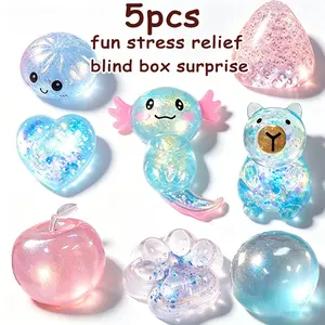 5-Piece Squishy Toy Blind Box Set, Transparent Aurora Soft Shell Stress Ball, Asmr Sleep Aid, Holiday Gift, Random Colors