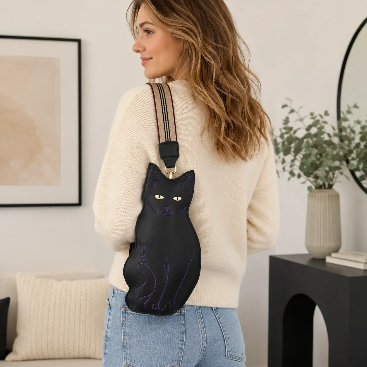 Cat Lover Animal-Shaped Fashionable Crossbody Bag with Adjustable Strap - Lightweight Handy Purse, Sleek Design Home Organizer Storage Bag for Daily Use, Fashionable Crossbody Bags