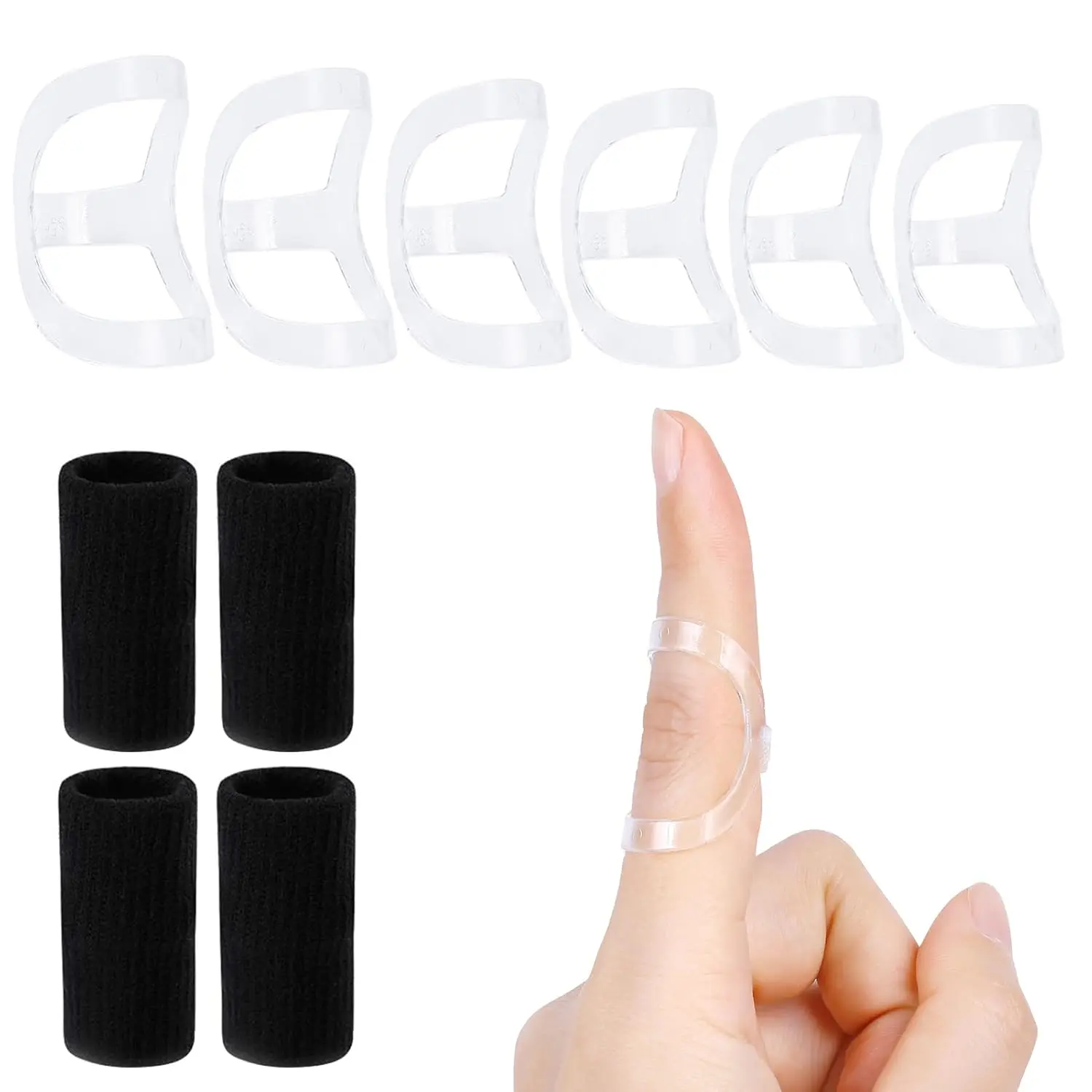 Pcs Clear Oval Finger Splints & Sleeves Kit,  Graduated Trigger Finger Splint &  Finger Sleeves for Trigger/Mallet/Arthritis/Straightening, Finger Brace Support for Thumb/Middle/Ring/Index/Pinky(Size ,,,,,)