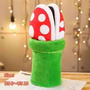 Mario game-themed carnivorous plant-shaped slippers - warm and cute cotton slippers（size：US 6~10）