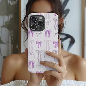 Coquette Purple Bow Phone Case, Lavender Girly, Cute and Preppy Premium Film 2 in 1 Phone Case - Durable, Shock Absorbing and Stylish Protection - Compatible with iPhone 16, 15, 14, 13, 12, 11, Plus, Pro, Pro Max, Perfec Compatible with Samsung Galaxy S25