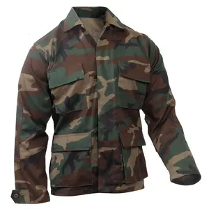 Mens Woodland Camouflage BDU Shirt Tactical Military Uniform Coat Army Fatigue Durable Style Jacket