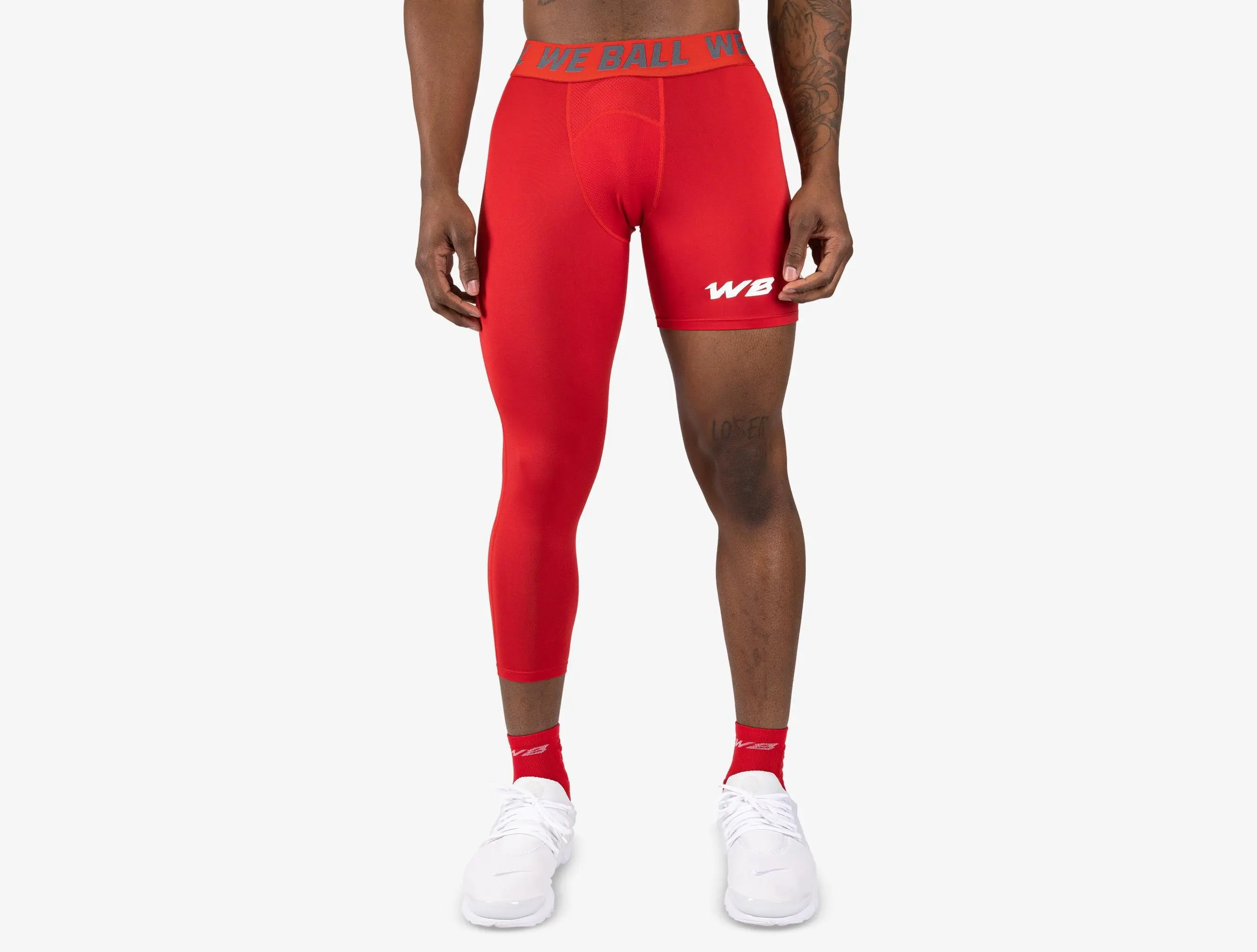 We Ball Sports Single, One Leg Compression 3/4 Tights (Red) Spandex For Gym Shaping Leggings Athletic Stretchable Athletic Running Pants Gym Workout Sportswear Gym Sportswear Bottoms