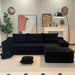 【2 Packages Shipping】 106" Plush Corduroy Cloud Velvet Modular Boneless Couch with Chaise & Ottoman, No Assembly Required - L-Shaped Sectional Sofa Set with Flexible Configuration - 107"W x 69.5"D x 30"H, 3 Seater