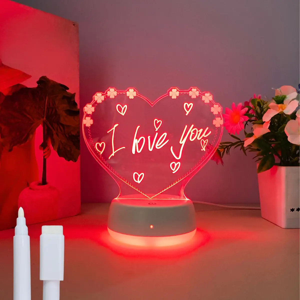 Modern Creative Heart Shaped DIY Night Light Ambient Decoration Lamp, Seven Color Gradient 3D Lamp, USB Powered Touch Base, Ideal Gift for Any Occasion, Ambient Led Lighting, Novelty Lighting