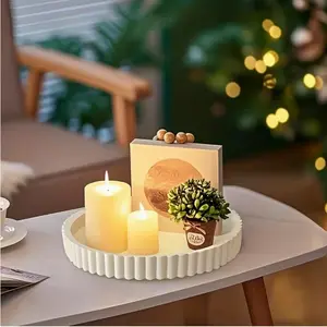 Modern Wave Line Design Coffee Table Tray, 23cm Round Decorative Plate, Multi-Purpose Home Decoration for Living Room, Dining Room, Kitchen, Bathroom