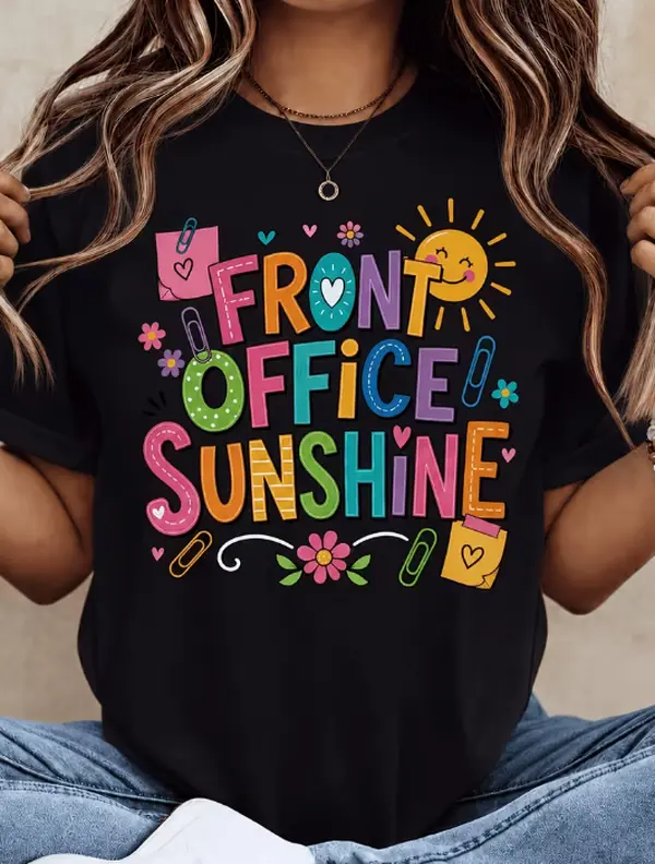 Women's Front Office Sunshine Staff T-Shirt Short Sleeve Crew Neck Casual Top Suitable for Teachers Secretaries Staff Gifts Back to School Apparel Office Uniform 100%Cotton#SohoChic