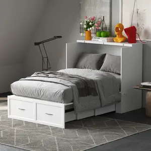 2-in-1 Twin Murphy Bed & Storage Cabinet - Built-In Charging Station, Foldable Space-Saving Design with Large Drawer for Bedroom Office