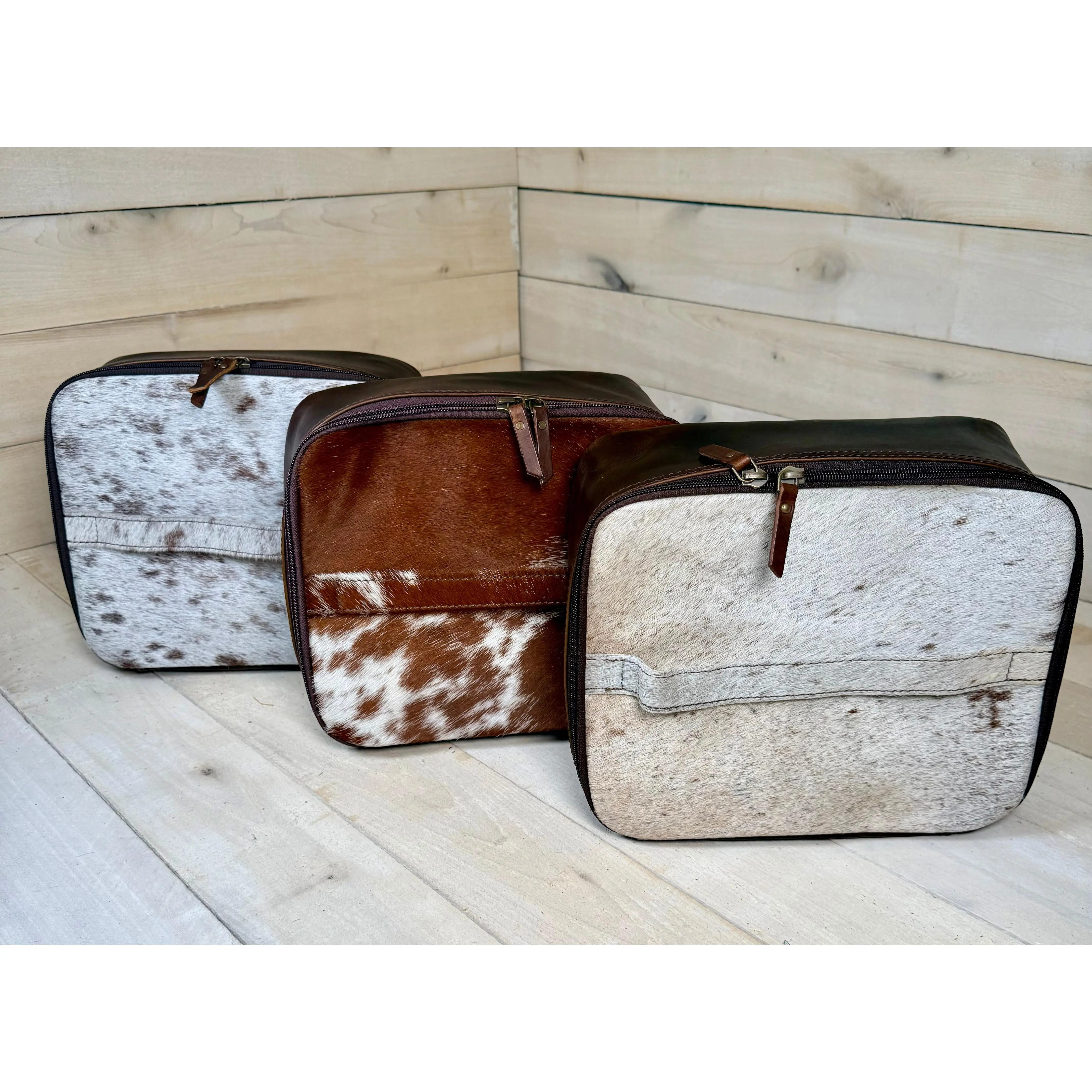 Western Cowhide Leather Toiletry and Cosmetic Bag