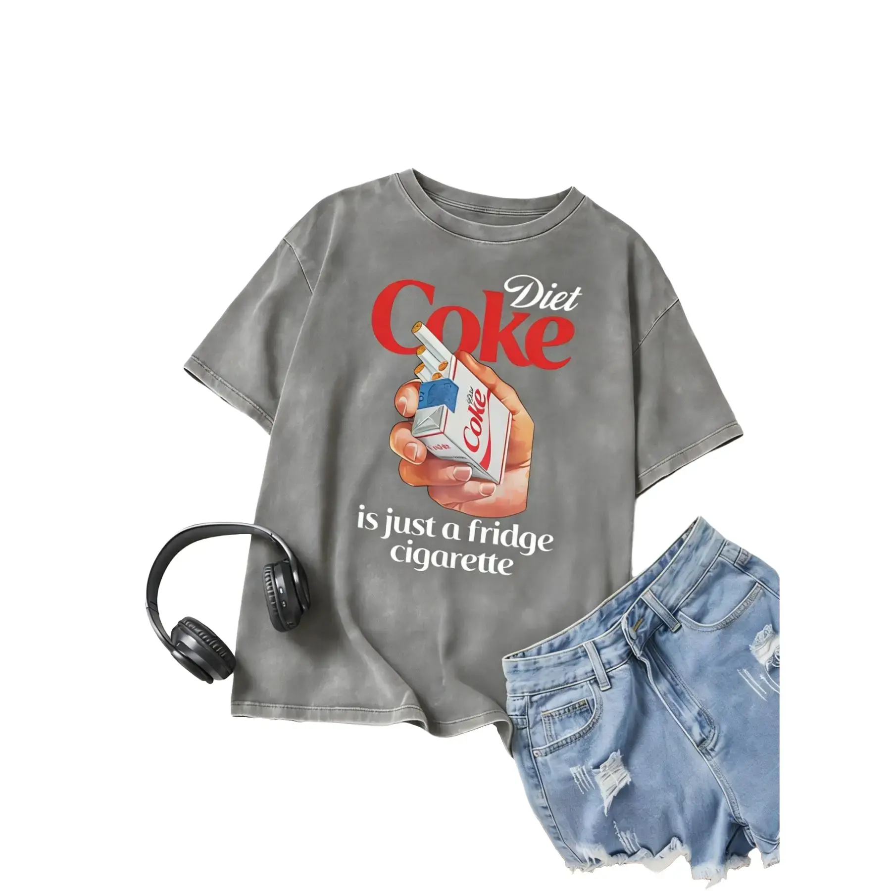 Women's Oversized Washed Cotton Vintage Streetwear Short Sleeve T-Shirt - Round Neck, Bold Wash Prints, DIY Print Ready, Casual Drop Shoulder Everyday Top