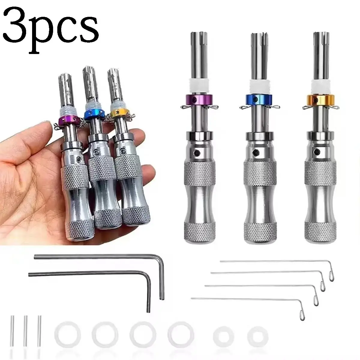 3 Pieces of 7-Pin Tubular Tools, Made of Stainless Steel, Three Sizes Suitable for Various Specifications, with Reset Function, Multi-Functional Hand Tool, Mechanical Tool Set, Hand Tool Kits, Multitool Set, Repair Tools