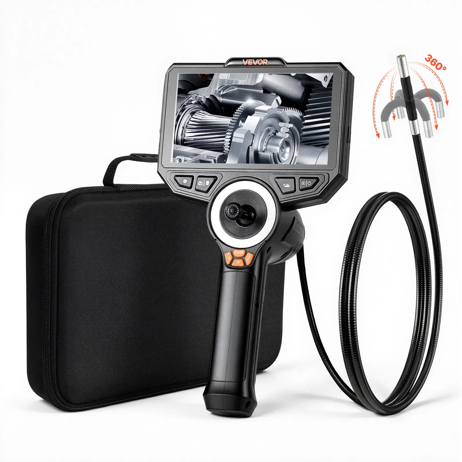 【summerfinds】VEVOR 4-Way Articulating Endoscope with Light, True 1080P HD Industrial Inspection Camera, 360° Articulating Lens, 4.9 ft Flexible Snake Cable, 6 Inches 5-Level Focus Zoom, Batteries Included, for Wall Automotive Inspections, Waterproof, 6" H