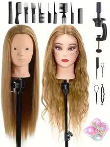 Hair Training Doll Head with Holder, Mannequin Head Stand, Realistic Hair and Styling Tools for Hairdressing Practice, Durable Structure for Training
