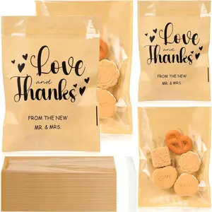 100 count Clear Wedding Cookie Bags Front Paper Self-adhesive  Bags Thank You  Paper  Candy Container for Wedding Party Supplies