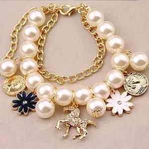 New Style Diamond-Encrusted Pony Pearl Daisy Flower Pendant Korean Petal Multi-Layer  Hand  Bangle, Korean Fashion Versatile Daisy Pony , Korean Style Pearl Flower Hand Ring Hand  baptism  high quality    project bracelet exquisite jewelry gift