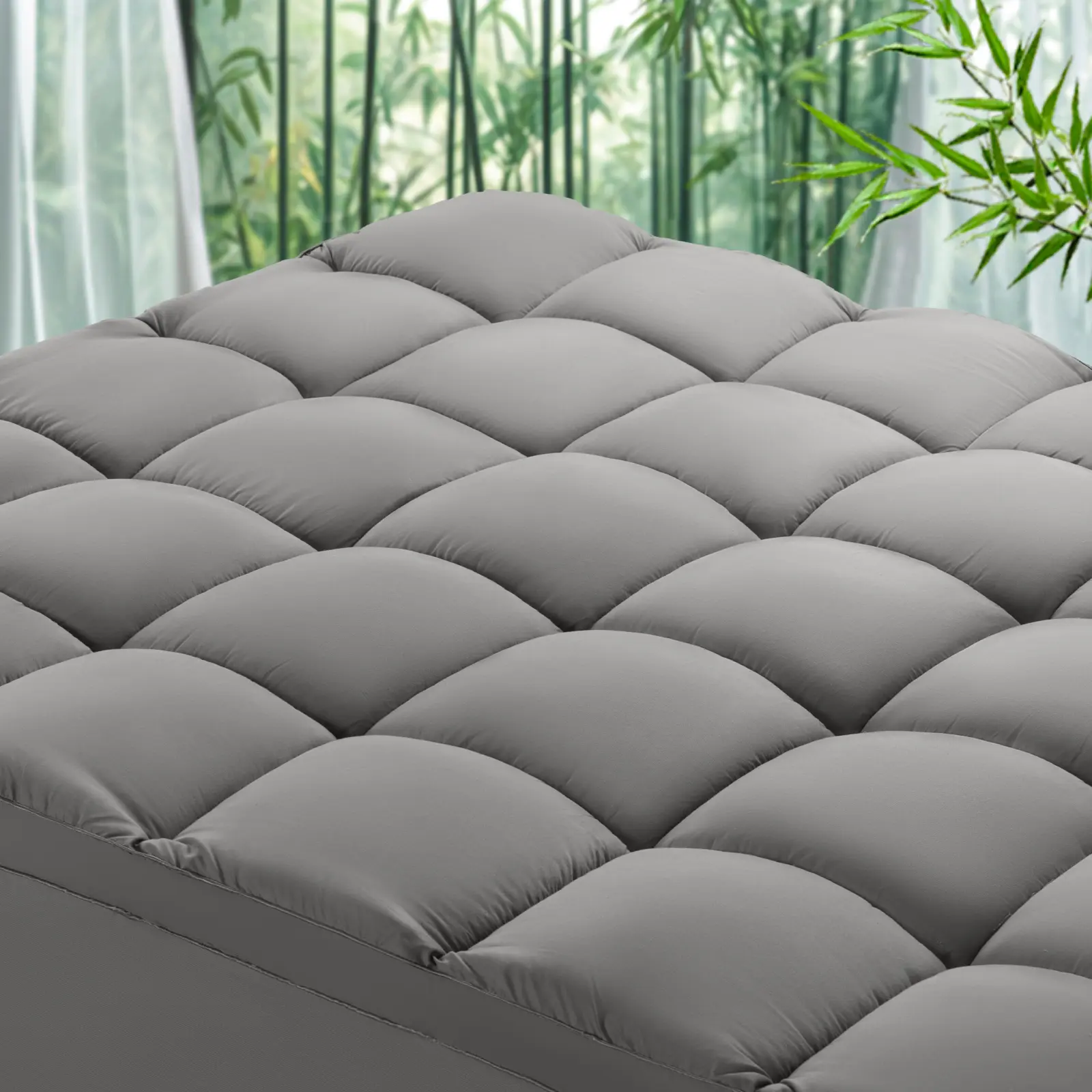 Shilucheng Cooling Supportive Bamboo Viscose Mattress Topper, 8-21 Inch Fit, Back Pain Relief, Breathable Quilted Brushed Ultra Soft, Deep Pocket