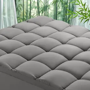 Shilucheng Supportive Bamboo Viscose Mattress Topper 8-21 Inch Fit Back Pain Relief Breathable Quilted Brushed Ultra Soft Deep Pocket Machine Washable