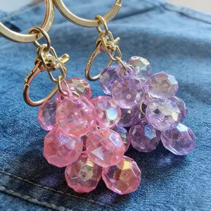 Acrylic Faceted Grape Keychain Pendant - Women's Fashion Costume Jewelry, Bag & Purse Charm Accessory, Decorative Gift