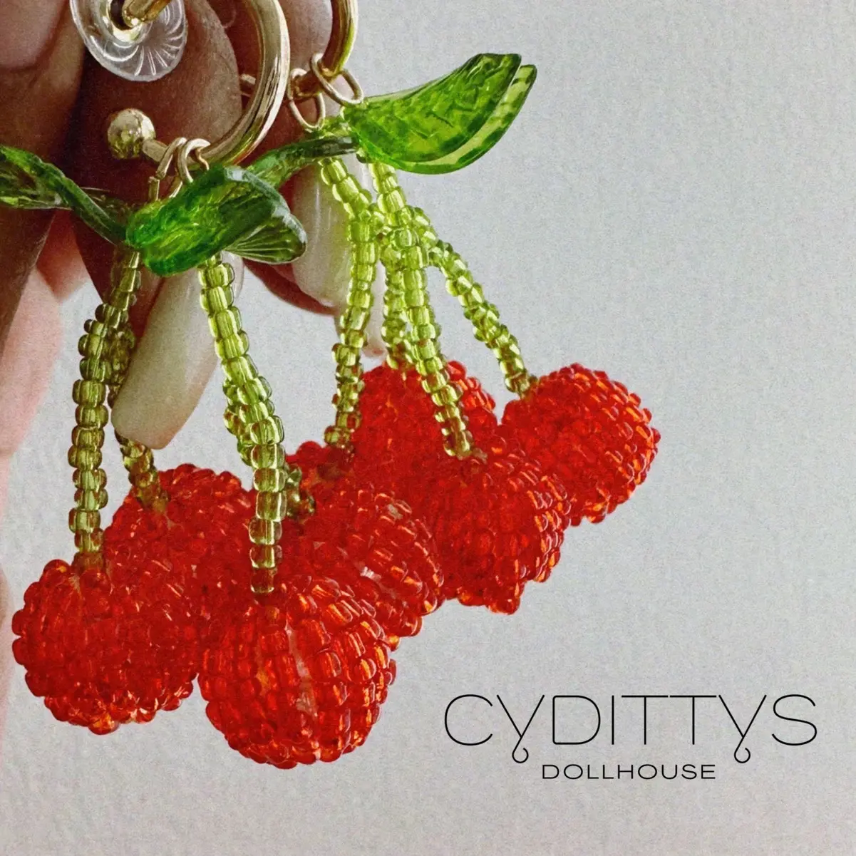 Cydittys Dollhouse Cherry Bomb Earrings Handcrafted Beaded Red Cherries with Green Leaves Fashion Jewelry