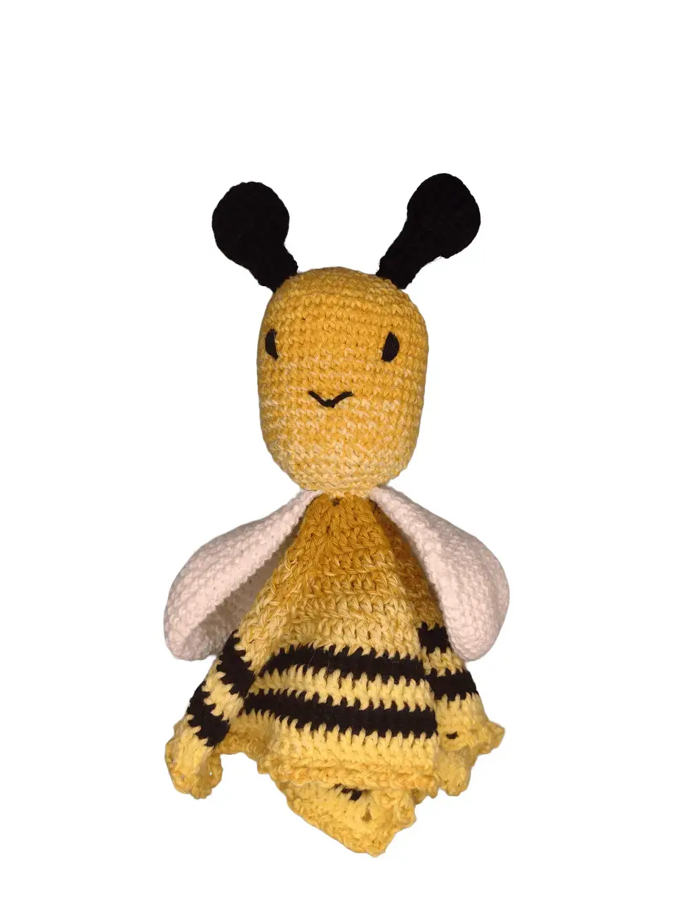 Hand-crafted Amigurumi Bee - Adorable Yellow and Black Striped Crochet Bee with Black Antennae & Smiling Face - Perfect Gift for Bee Lovers - 100% Cotton Yarn - 9 Inches Tall