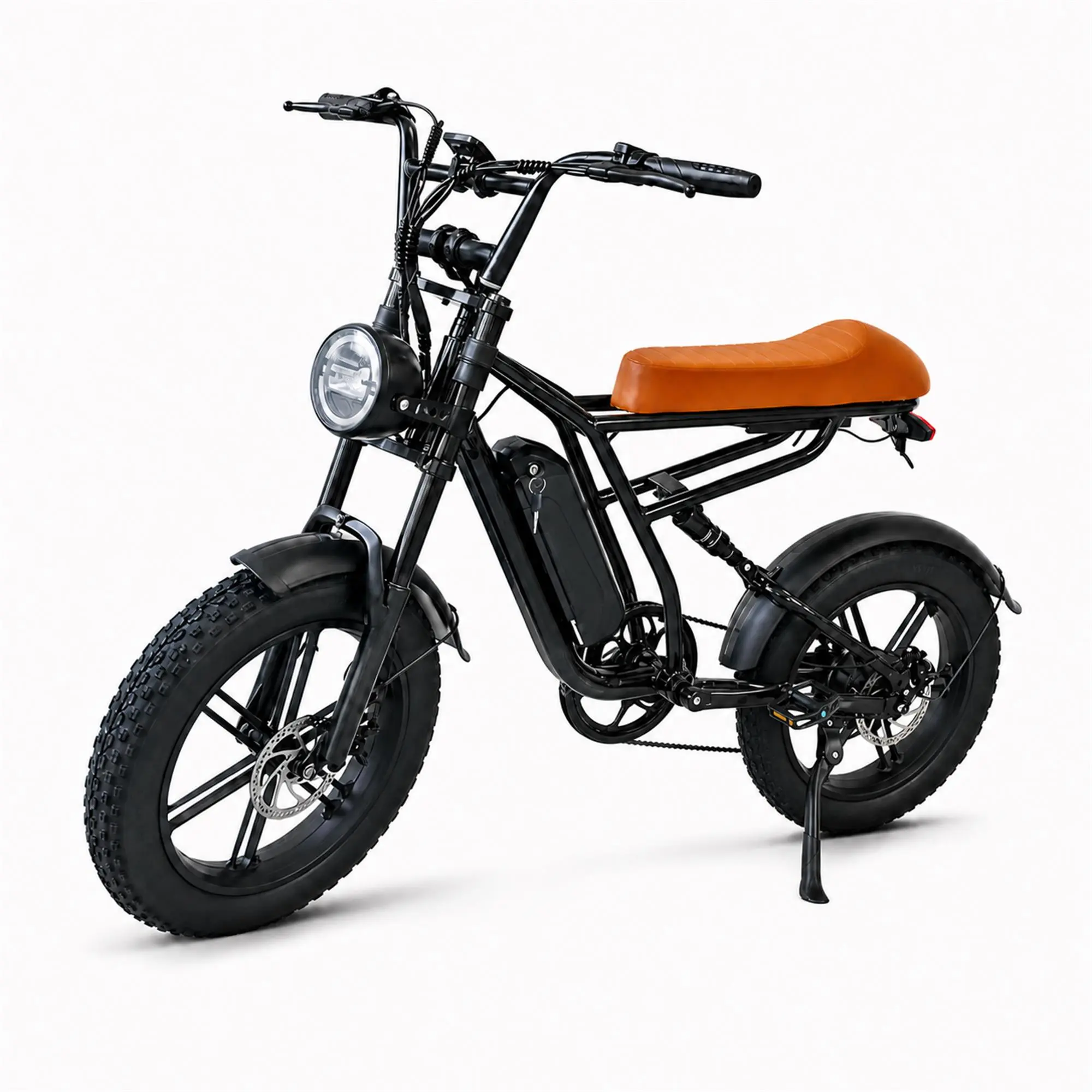 Retro Fat Tire Electric Bike for Adults, 1000W Peak Rear Hub Motor, 48V 15.6Ah Removable Battery, 20" x 4.0" Wide Tires, Up to 31-Mile Range, Dual Suspension, Dual Disc Brakes, 5 Pedal Assist Levels, 7-Speed Commuter E-Bike