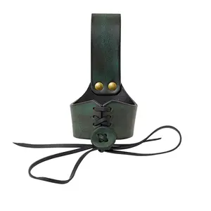 Medieval Viking S-code Drinking Horn Green Leather Holder, Quality leather holder for drinking horn（without drinking horn） Classic Drinkware