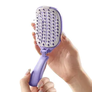 Foldable Vented Hair Brush – Self-Cleaning Travel Pocket Brush for Wet & Dry Hair, Speed Drying Design for Thin, Thick, Curly & Straight Hair (Purple)