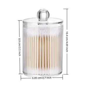 2-Pack Clear Plastic Cotton Swab Holder Jars with Lids, 10oz Transparent Storage Containers for Q-tips, Cotton Balls, Rounds & Floss - Bathroom Makeup Organizer & Apothecary Jars