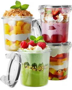 Overnight Oats Containers with Lids - 4 Pack 13oz Plastic Mason Jars, BPA Free, Portable, Leak Proof for Yogurt, Soup, Cereal, Milk & Salad Airtight Glass