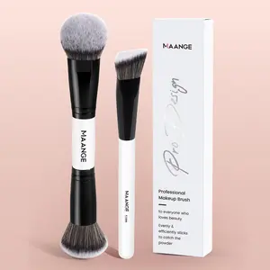 MAANGE 2pcs Makeup Brushes, Sloping Foundation Brush Round Head Brush Triangular Contour Brush Complexion Brush, Professional Cosmetic Tools for Foundation Blending & Powder Application, Essential Beauty Accessories, Gift for Women & Girls