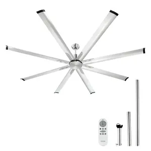 VEVOR 84 In Ceiling Fan without Light,  6-Speed Remote Control, Aluminum 8-Blade, Reversible DC Motor, Modern Low Profile Flush Mount Fan for Bedroom, Living Room, Patio, Indoor/Outdoor, Brushed Nickel