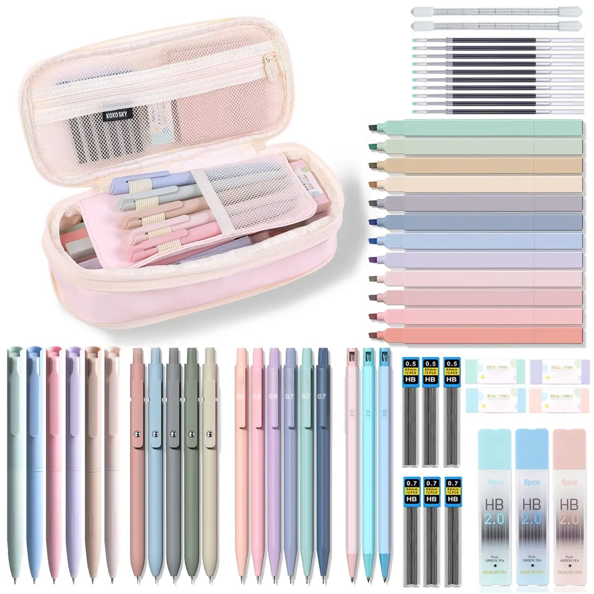 Stationery Set, 38/52pcs Including Highlighter & Gel Pen & Mechanical Pencil & Pencil Case & Accessories, Cute Stationery Set, Writing Utensils, School Supplies, Student Essentials