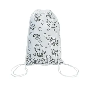 9 1/2" x 15" Color Your Own Under the Sea Canvas Drawstring Bags - 12 Pc.