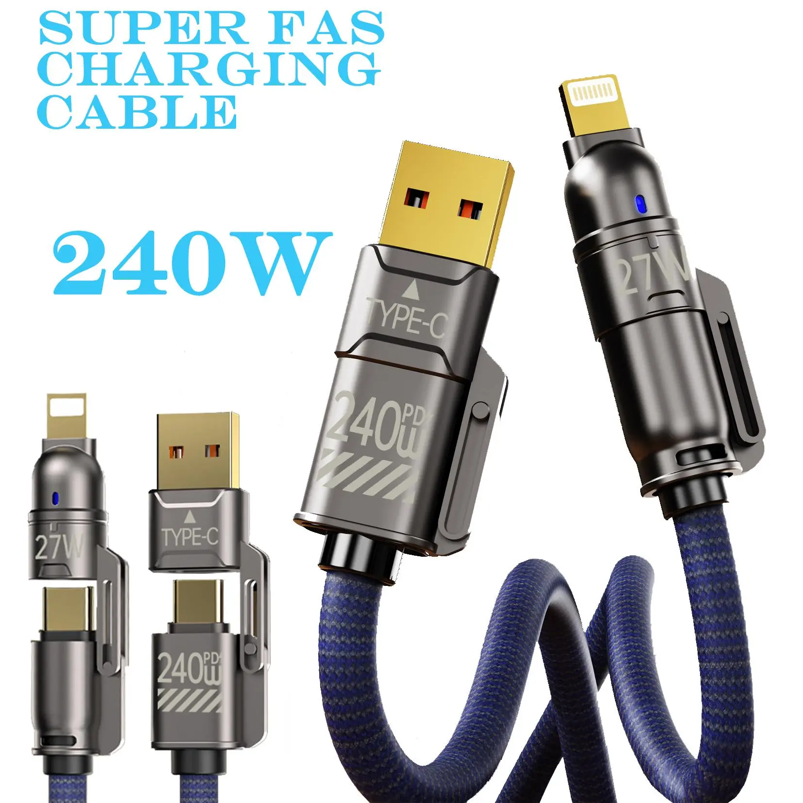 240W USB C Fast Charger Set, Fast Charging Adapter with 5.9FT 4-in-1 USB A+Type C Data Sync Cable For, Smartphone, Cellphone