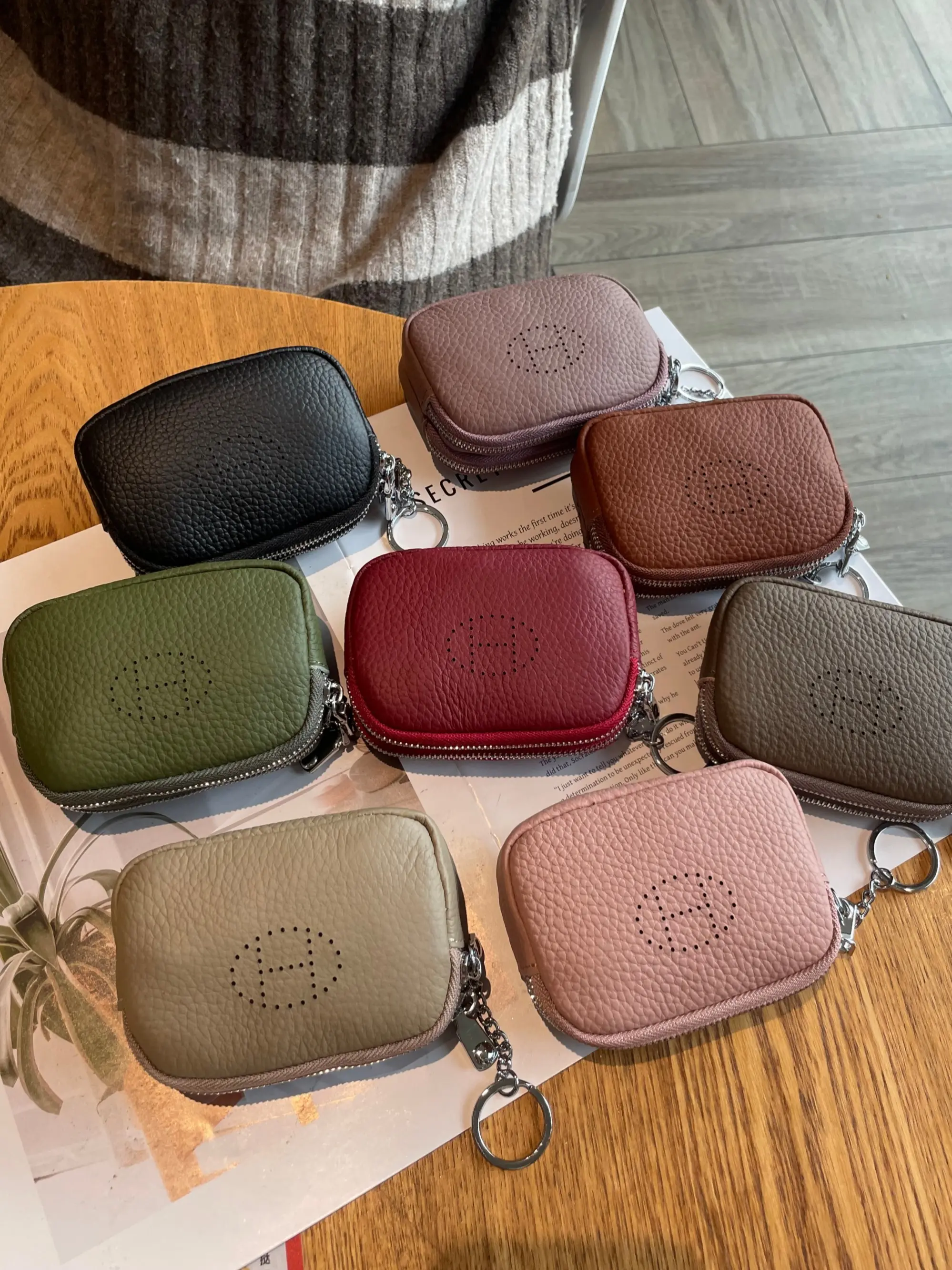 Women's Genuine Leather Coin Purse, New Trendy Dual Zipper Large Capacity Small Wallet, High-End Cowhide Keychain Handbag, Durable Fashion Wallet, Leather Pouchlette, Zippered Coin Pouch